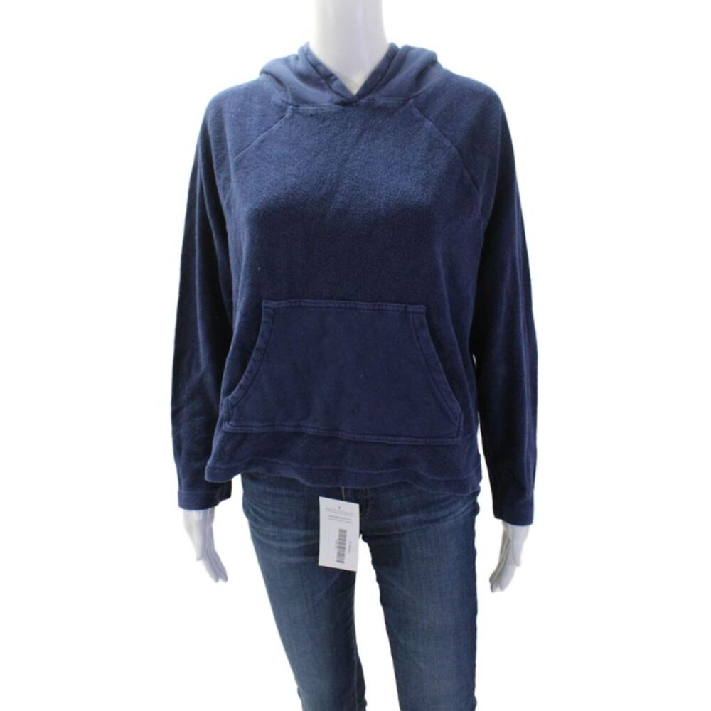 Goldie Women Pullover Hoodie Dark Blue Cotton Long Sleeve Solid Size S